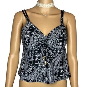 Coco Reef Black Paisley Spaghetti Strap Underwire Tankini Top